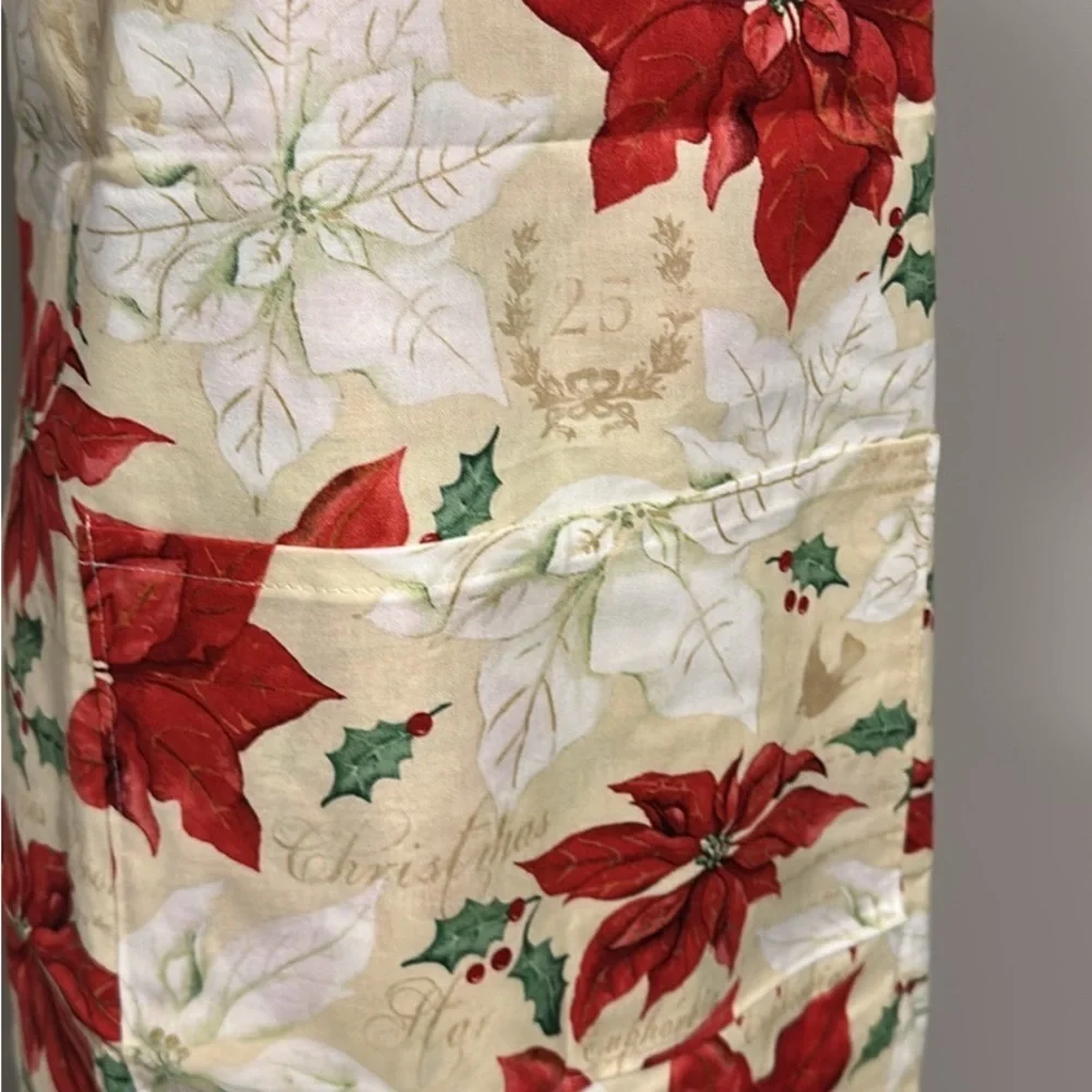 Handcrafted double sided Apron with Apples and Poinsettias with pockets